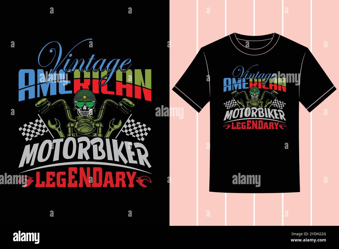 Vintage Motorbike et Bike Rider Vector T-shirt Classic Biker Legendary Design Illustration de Vecteur