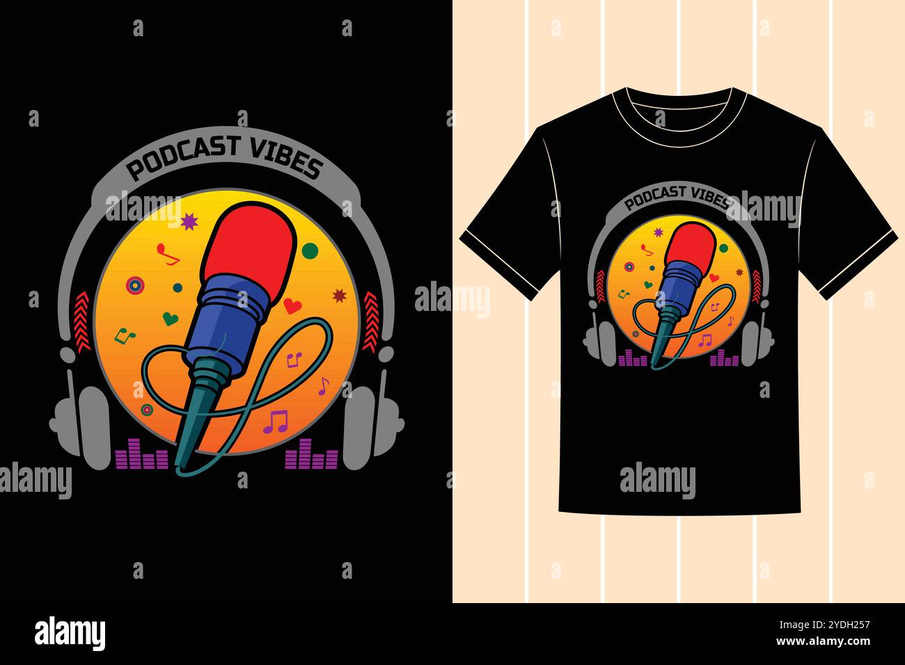 World Music Vibes T-shirt Design et meilleure illustration vectorielle de podcast de musique Illustration de Vecteur