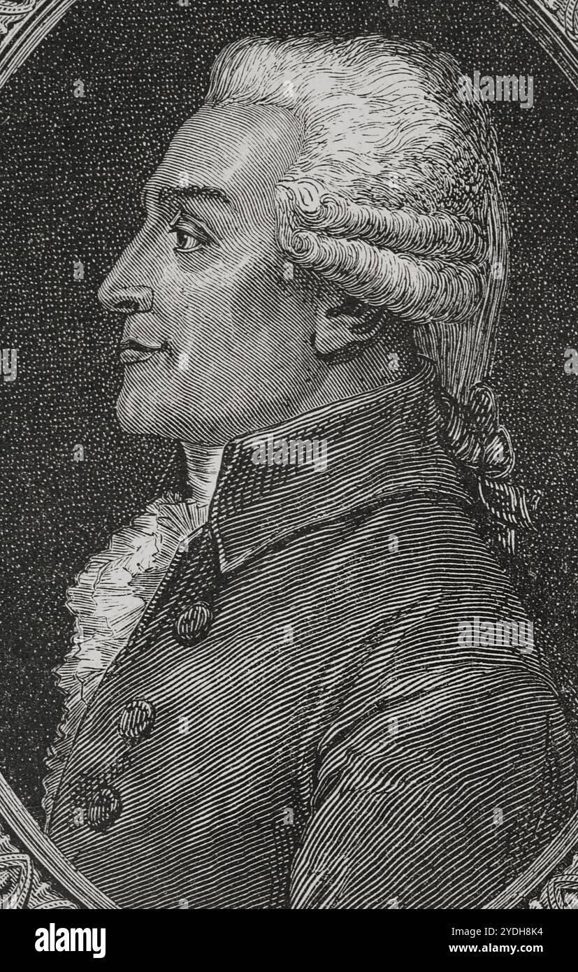 Emmanuel Marie Michel Philippe Fréteau de Saint-Just (1745-1794). Politicien français. Élu député de la noblesse de Melun et Moret-sur-Loing aux États généraux en 1789. Président de l'Assemblée nationale constituante (10 au 27 octobre 1789). Portrait. Dessin de Hippolyte de la Charlerie. Gravure par Pannemaker. "Histoire de la Révolution française". Volume I, 1876. Auteur : Hippolyte de la Charlerie (1827-1869). Artiste belge. Banque D'Images
