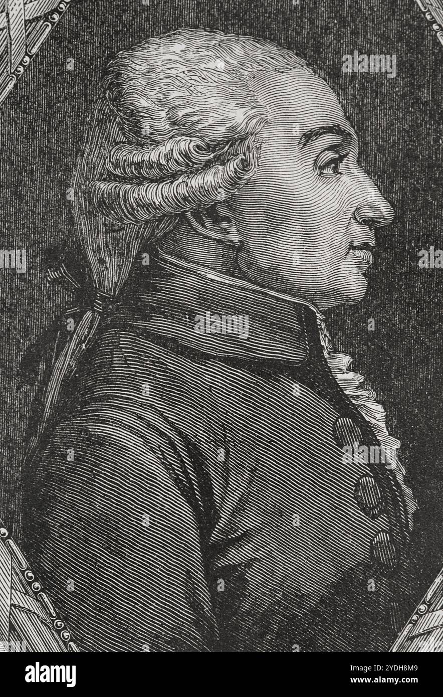 Jean-Baptiste Treilhard (1742-1810) Juriste et homme politique français. Il est élu député du tiers état de Paris aux États généraux de 1789 puis à l'Assemblée nationale constituante. Président de la Convention nationale (27 décembre 1792 au 10 janvier 1793). Portrait. Gravure par Pannemaker. "Histoire de la Révolution française". Volume I, 1876. Banque D'Images