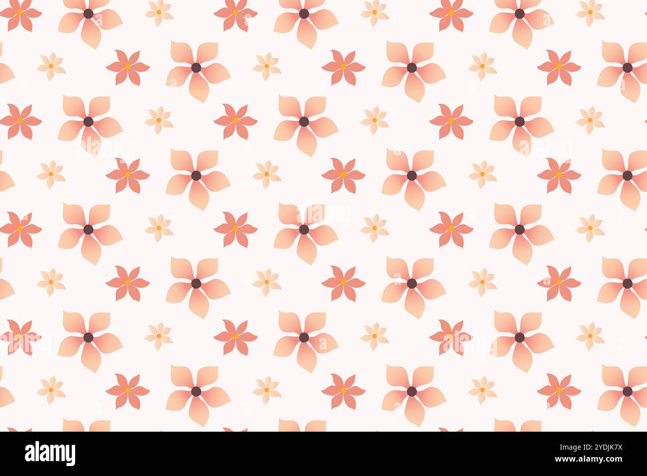 Un motif sans couture avec des fleurs roses et pêche de différentes tailles sur un fond blanc. Illustration de Vecteur