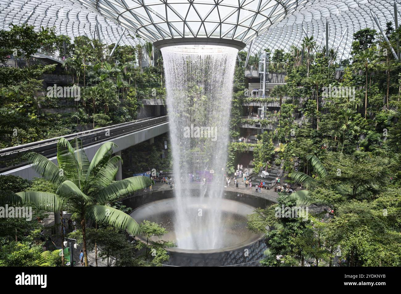 31.07.2023, Singapour, République de Singapour, Asie, Shiseido Forest Valley jardin intérieur avec le vortex de pluie de la chute d'eau intérieure Rain Vortex à t Banque D'Images