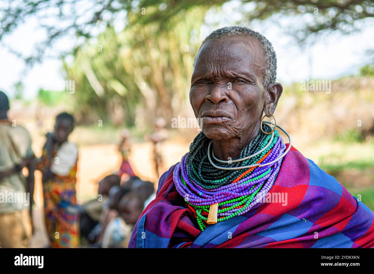 Portrait d'une vieille femme Pokot à Amudat Karamoja, Ouganda Banque D'Images