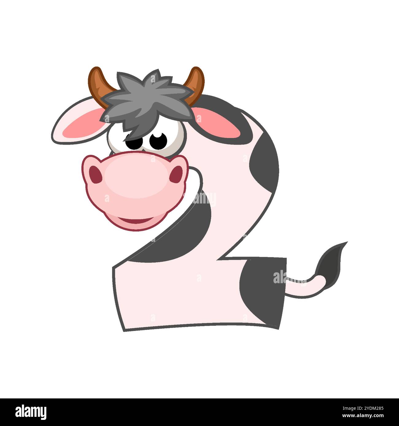 Vache de dessin animé numéro 2, figure deux. Dessin animé de nombre avec un concept animal. Calligraphie, lettrage, typographie pour vos cartes Education ou votre jeu Illustration de Vecteur