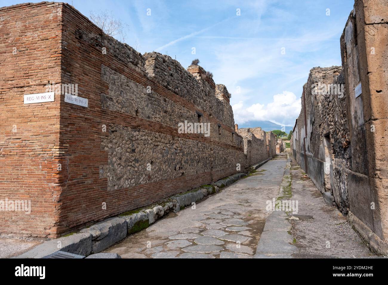 Rue pavée en pierre, Parc archéologique de Pompéi, Naples, Italie. Banque D'Images