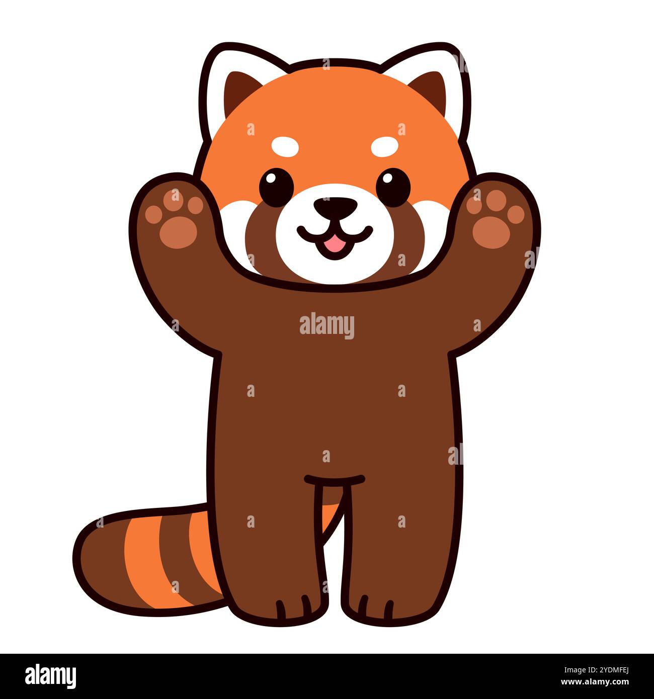 Panda rouge de dessin animé mignon avec pattes relevées. Dessin de personnage Kawaii, illustration vectorielle clip art. Illustration de Vecteur