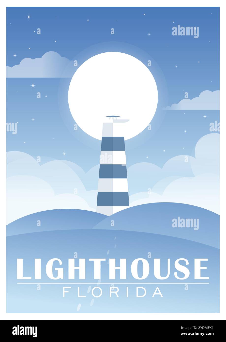 Affiche rétro Lighthouse Florida. Journée maritime internationale. Paysage pittoresque avec phare. Panorama marin à la nuit étoilée. Phare de Key West FL Illustration de Vecteur