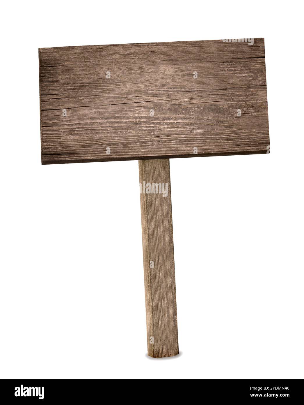 Il y a un signe en bois qui est monté sur un bâton sur un fond blanc Banque D'Images