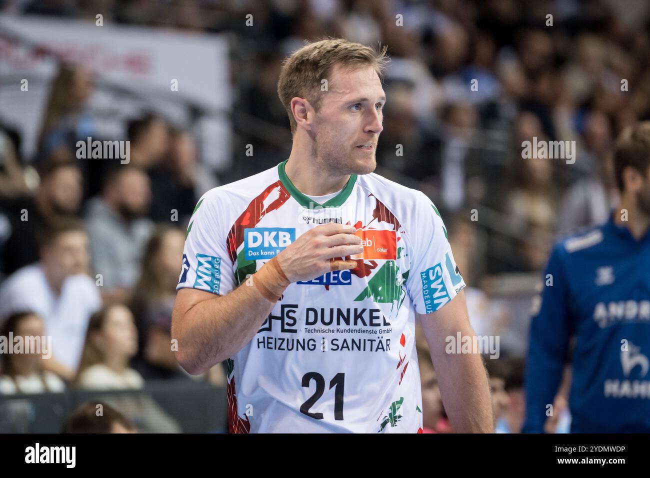 Albin Lagergren (SC Magdeburg, #21) - Kritischer Blick / GER, TVB Stuttgart - SC Magdeburg, Handball, Bundesliga, HBL, 8. Spieltag, Spielzeit 2024/2025, 27.10.2024, Stuttgart (Porsche Arena) Foto : Eibner/Sandy Dinkelacker Banque D'Images