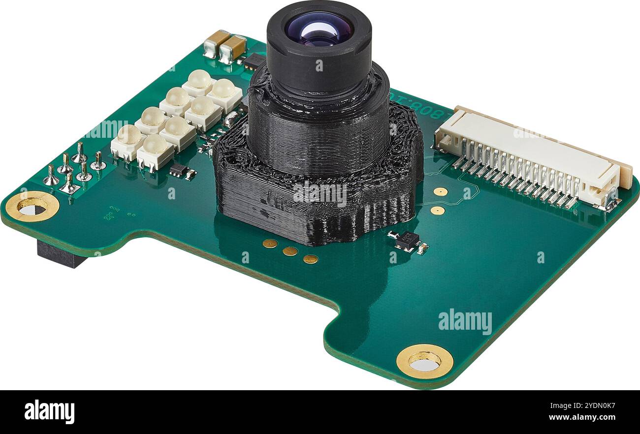 Caméra vidéo miniaturisée sur une carte de circuit imprimé verte en kit Banque D'Images