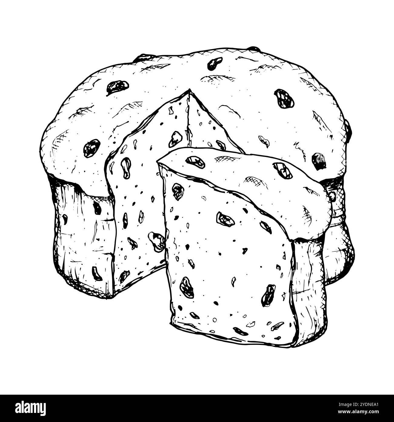 Illustration vectorielle à l'encre dessinée à la main de la pâtisserie italienne traditionnelle de Noël Panettone. Clip art de style sketchy de tarte festive aux raisins secs adapté pour Nouveau Illustration de Vecteur