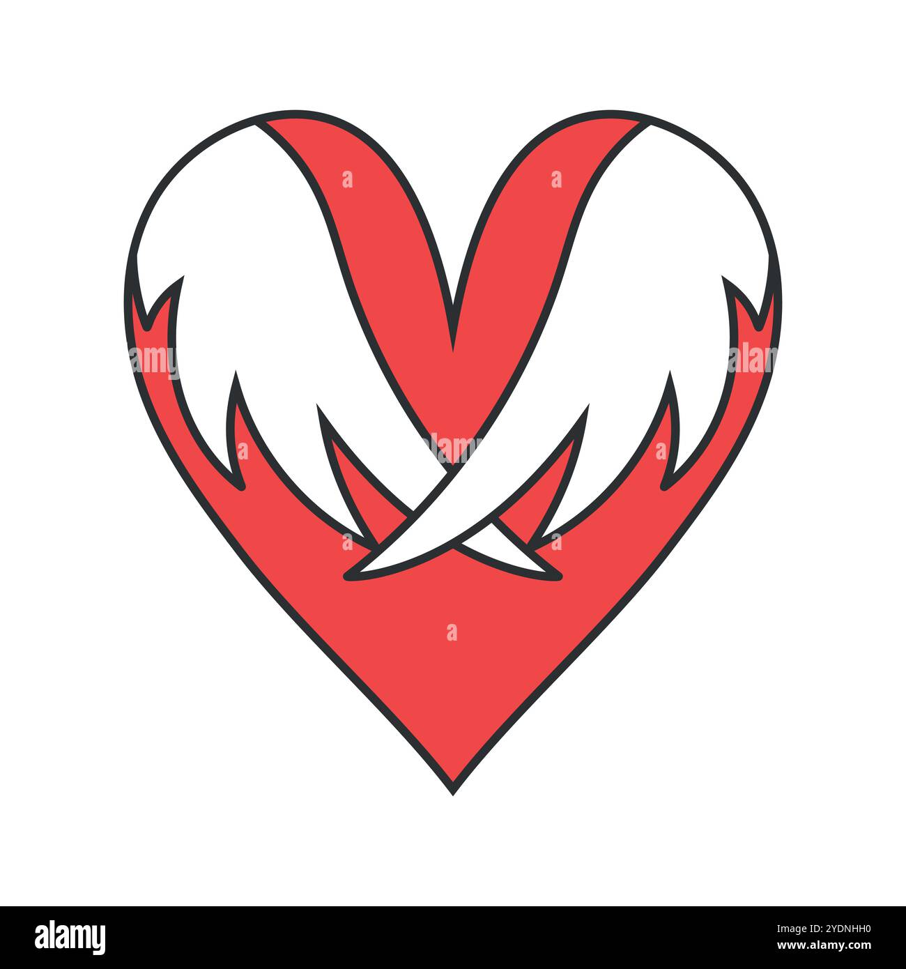 Coeur rouge avec emblème d'icône d'ailes blanches pliées isolé sur fond blanc. Angel Heart. Illustration vectorielle Illustration de Vecteur
