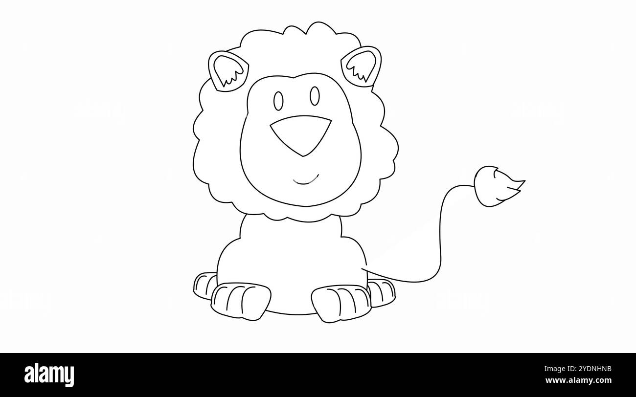 Dessin de coloriage d'un lion dans un style enfantin. Illustration vectorielle modifiable. Illustration de Vecteur