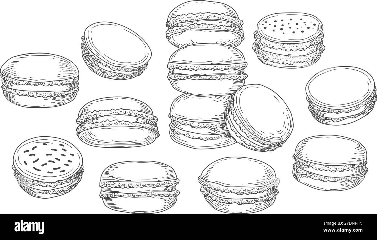 Jeu d'esquisses Macaron Illustration de Vecteur