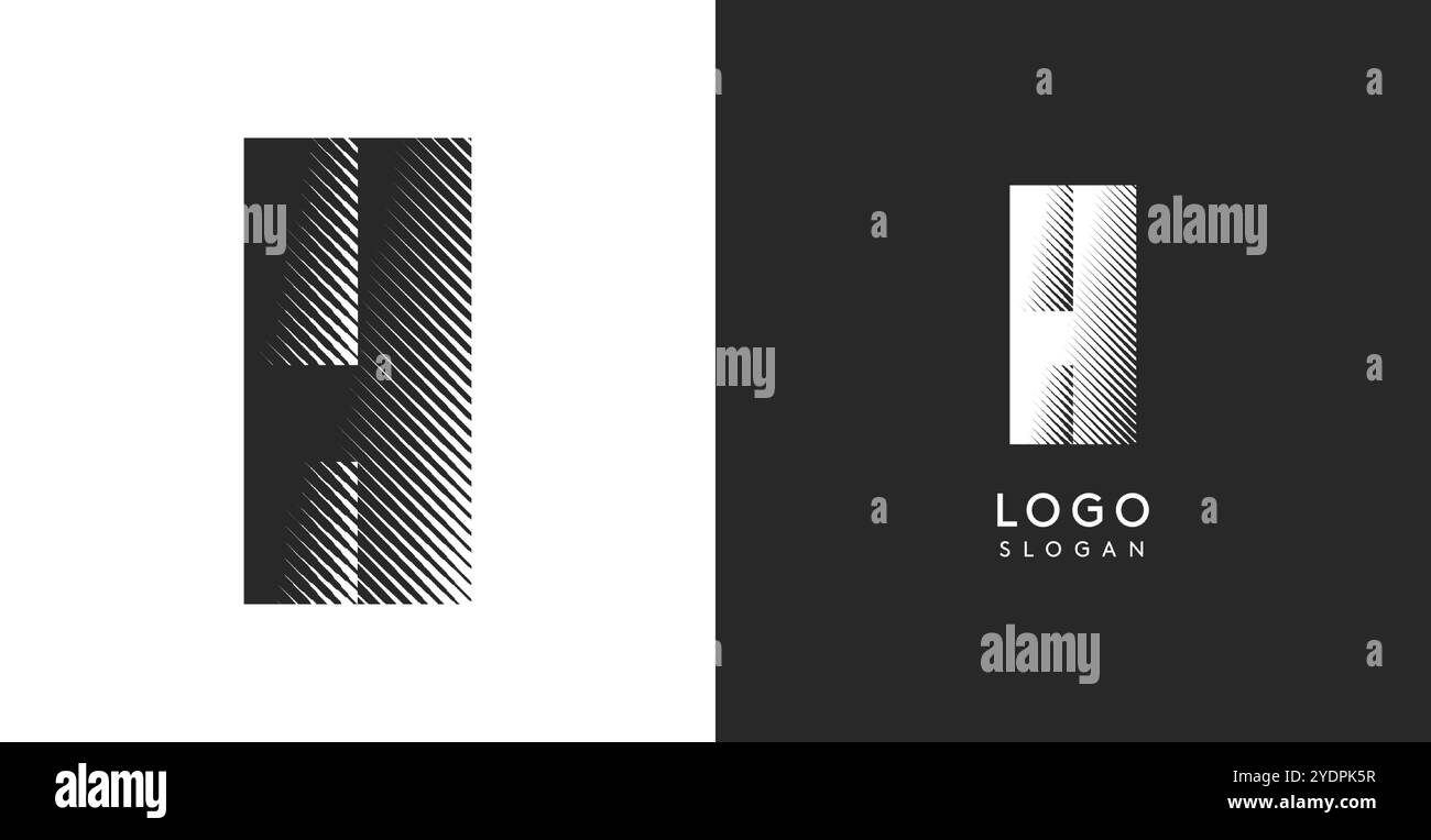 Lettre vectorielle H. Monogramme contrasté frappant les hachures diagonales pour un look industriel et moderne. Modèle de logo haut en gras. Conception de concept de logotype pour Illustration de Vecteur