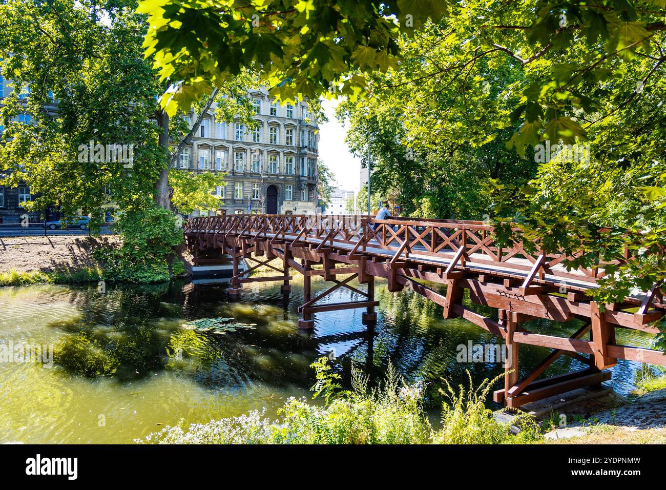 Pont piétonnier (Kładka św. Antoniego) sur Fosa Miejska Kładka św. Antoniego, Wroclaw, Pologne Banque D'Images