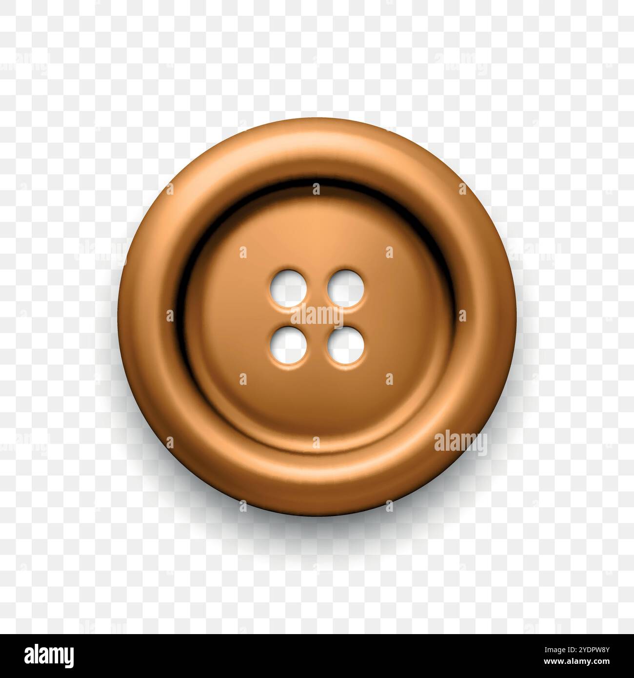 Bouton de vêtements en métal couleur bronze avec quatre trous, isolé. Bouton rond gros plan, vue de face. Modèle de conception pour couture, mode, concept de vêtements Illustration de Vecteur
