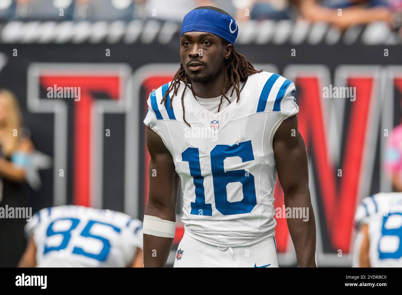 27 octobre 2024 : Ashton Dulin (16 ans), receveur des Colts d'Indianapolis, avant un match entre les Colts d'Indianapolis et les Texans de Houston à Houston. Trask Smith/CSM/Sipa USA (crédit image : © Trask Smith/Cal Sport Media/Sipa USA) crédit : Sipa US/Alamy Live News Banque D'Images