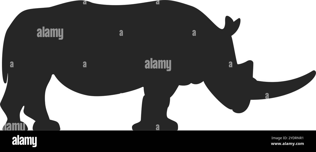 Côté sur la vue d'un rhinocéros à cornes ou rhinocéros dans un vecteur de style silhouette Illustration de Vecteur