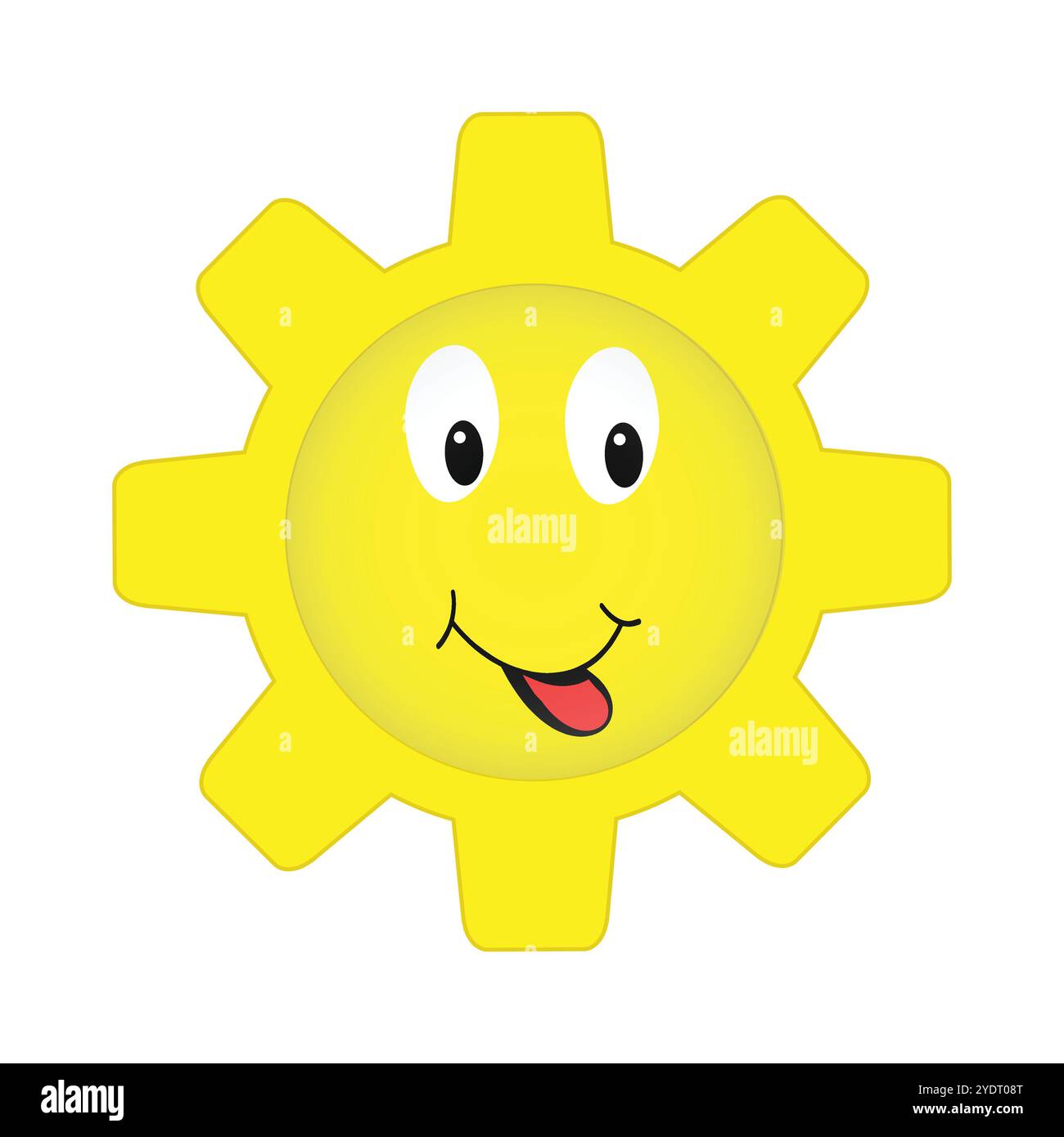 Mignonne roue dentée jaune avec les yeux et la bouche Illustration de Vecteur