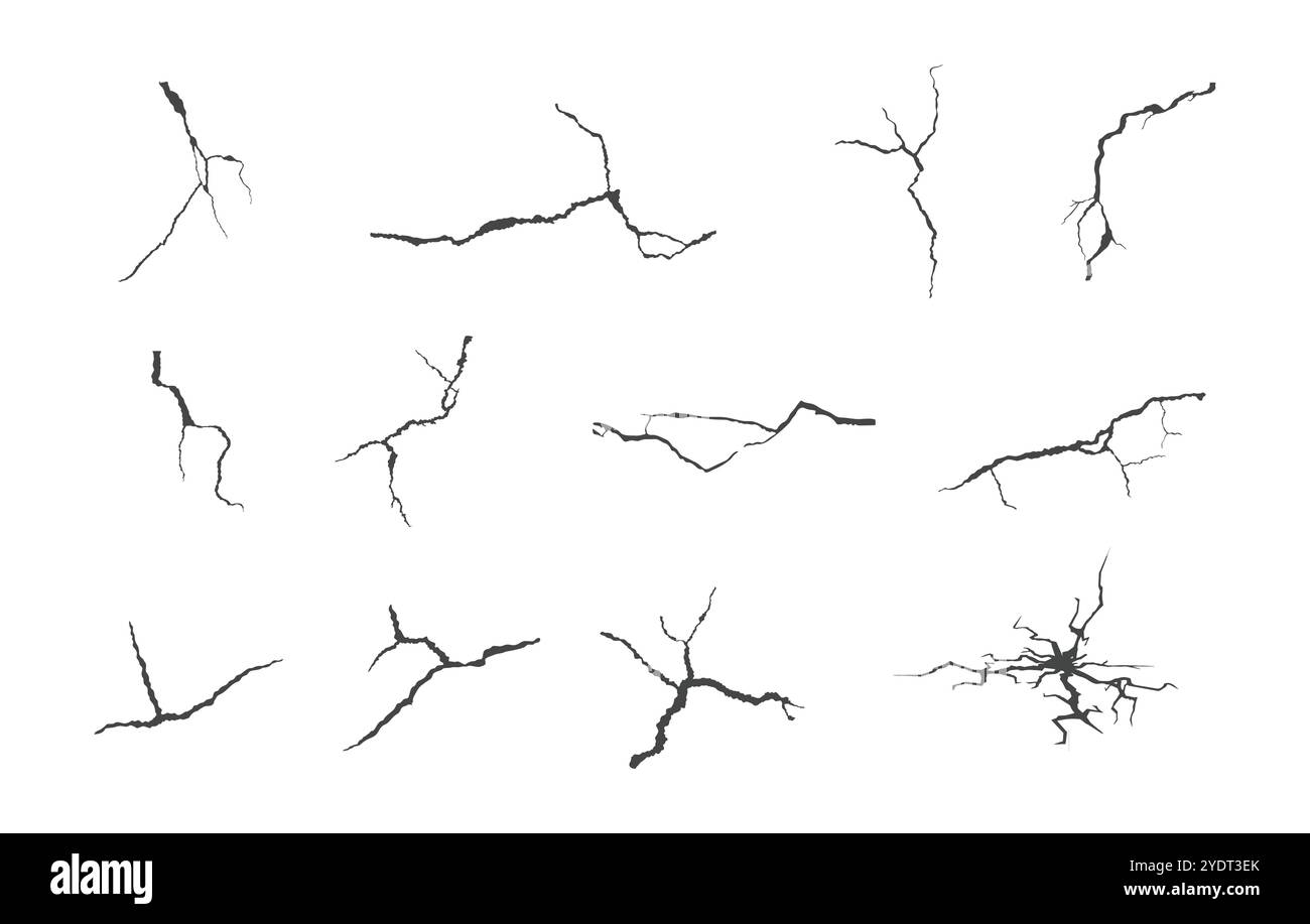 Jeu de vecteurs de fissure, silhouettes de fissure, vecteurs de mur de fissure, silhouette de mur de fissure, clipart de fissure, faisceau de vecteurs de fissures Illustration de Vecteur