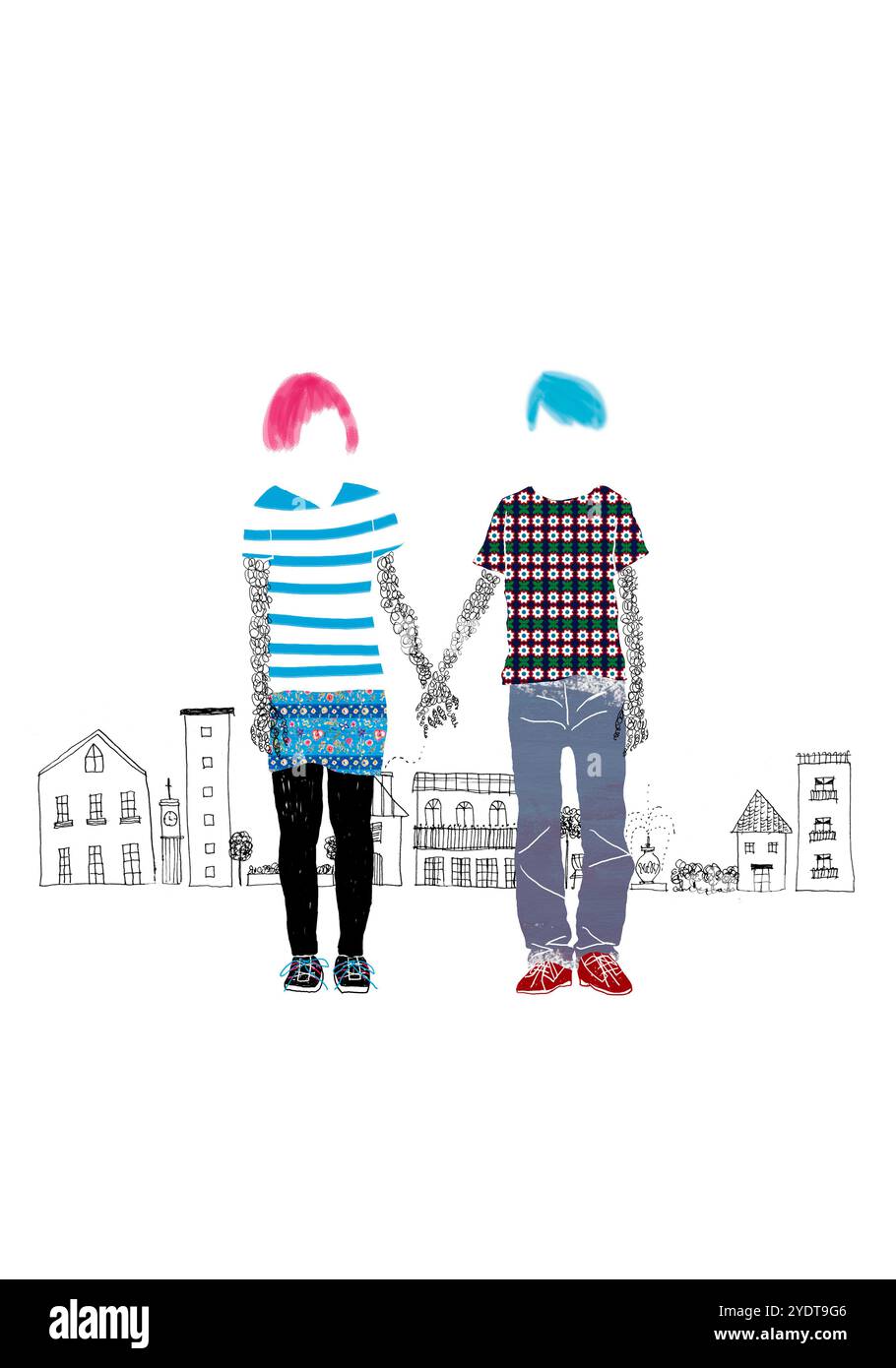 Boy and girl holding hands Banque D'Images