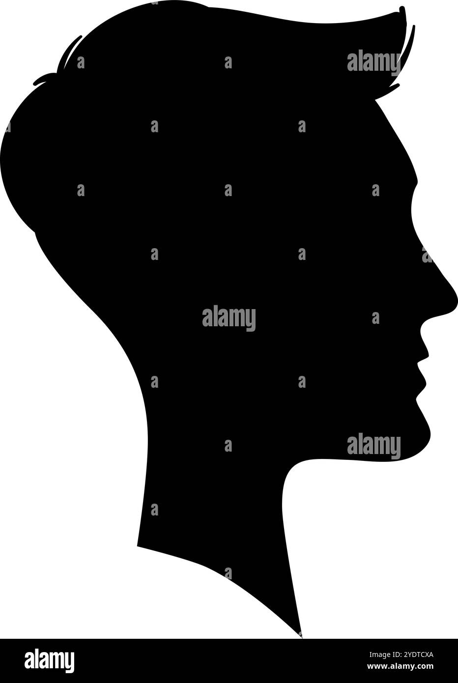 Profil de silhouette noire d'un jeune homme avec une coiffure moderne regardant vers le côté droit, portrait vectoriel minimaliste Illustration de Vecteur