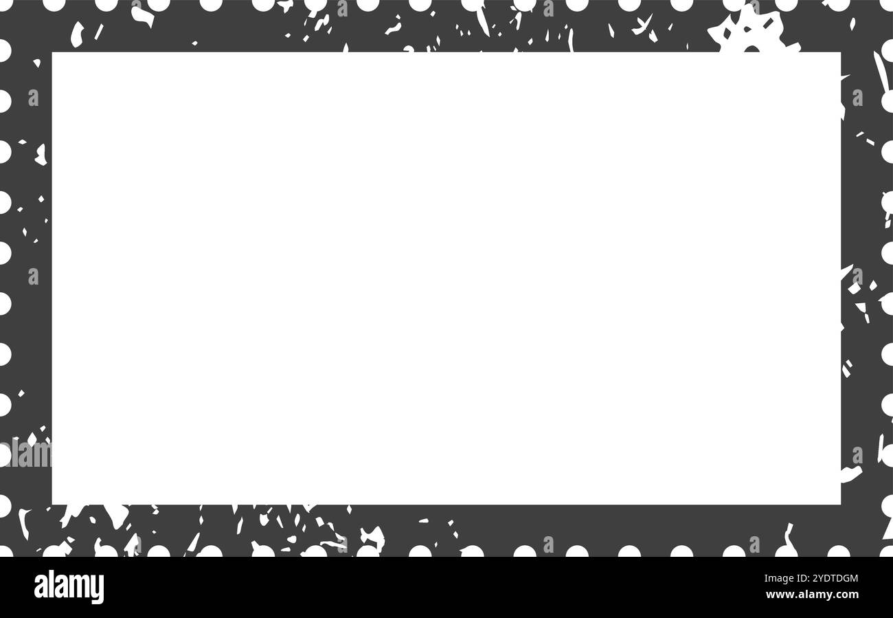 Bordure gris foncé avec des points blancs et un effet d'éclaboussure grunge entourant un espace rectangulaire blanc propre Illustration de Vecteur