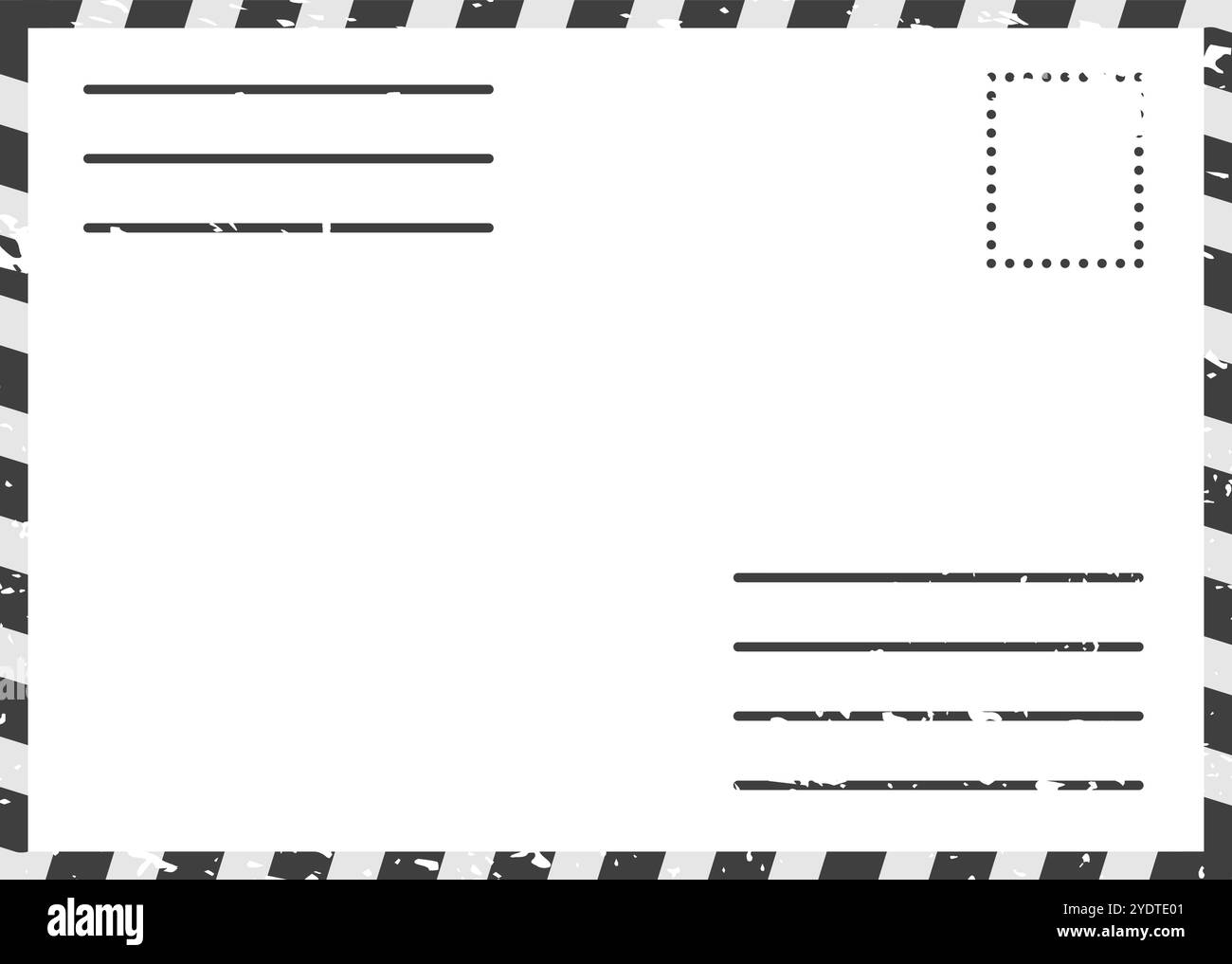 Dos d'une carte postale vierge avec espace pour l'adresse et le timbre, avec bordure rayée noire et blanche Illustration de Vecteur