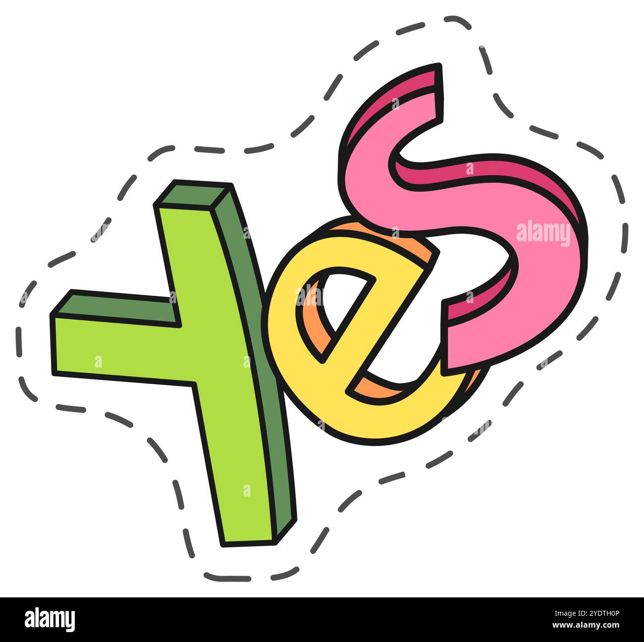 Signe oui vibrant avec un design ludique et tridimensionnel transmettant l'accord, l'acceptation et l'affirmation positive Illustration de Vecteur