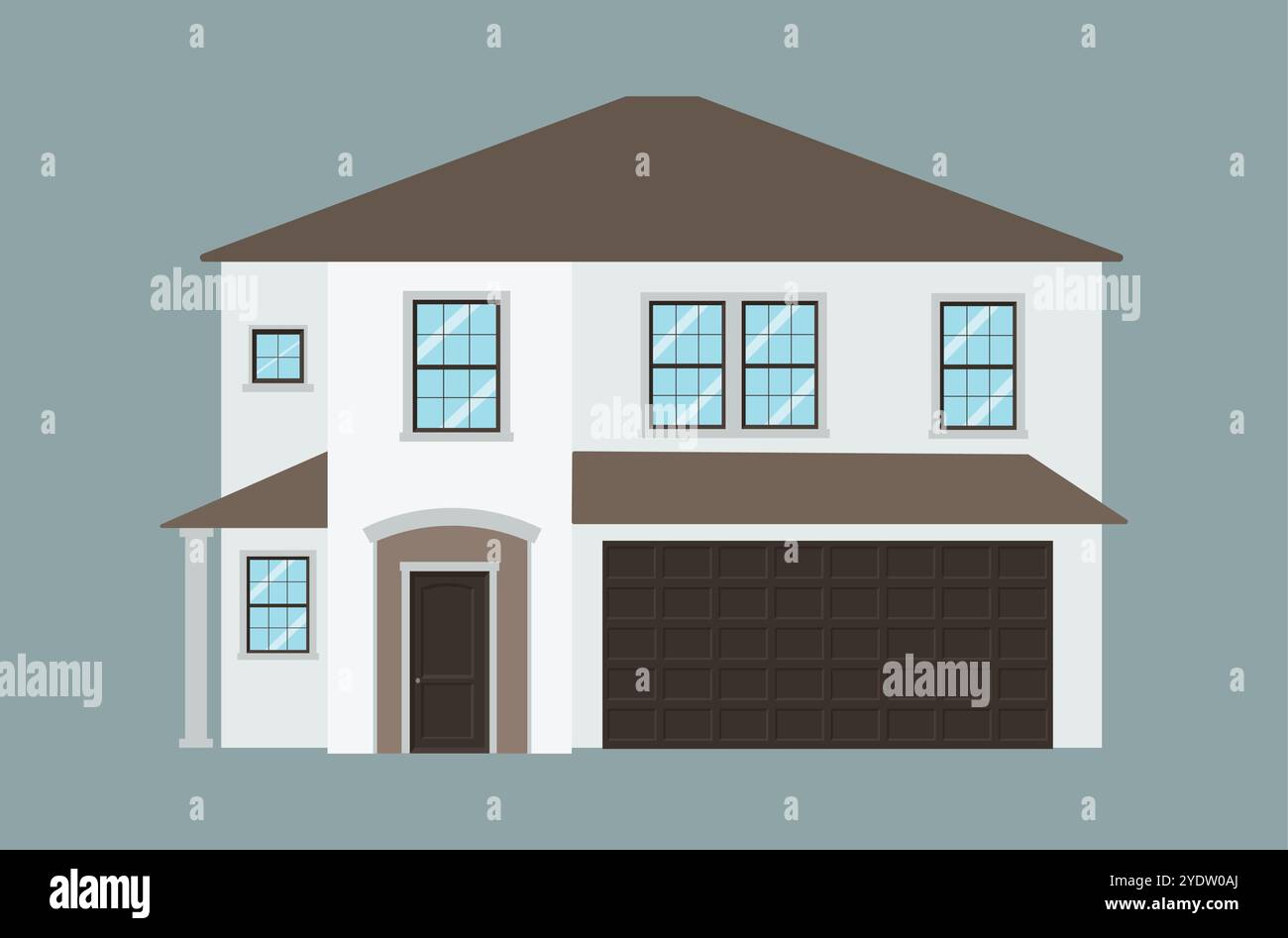 Maison blanche moderne avec une énorme porte de garage brune et plusieurs fenêtres vecteur design plat Illustration de Vecteur