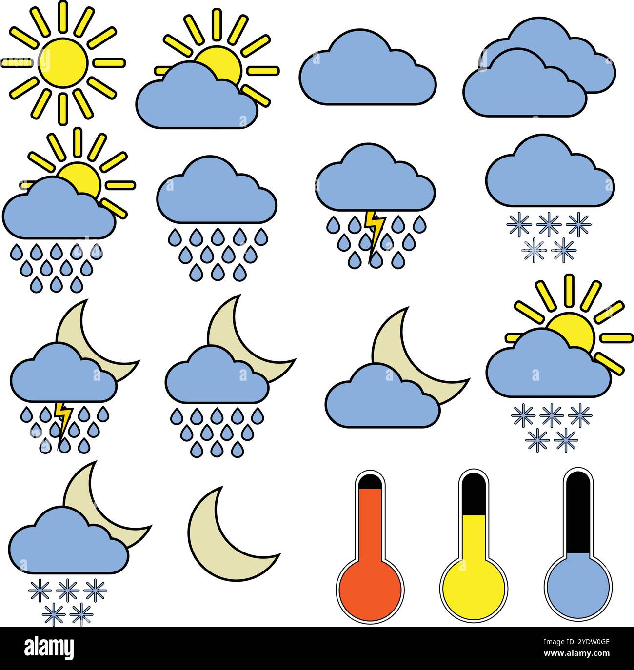 Ensemble d'icônes de température colorées isolées des prévisions météorologiques Illustration de Vecteur