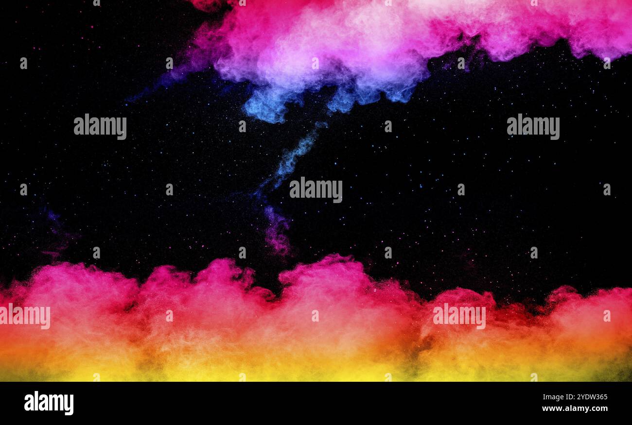 Explosion de poudre colorée isolée sur fond noir. Arrière-plan abstrait de couleur Banque D'Images