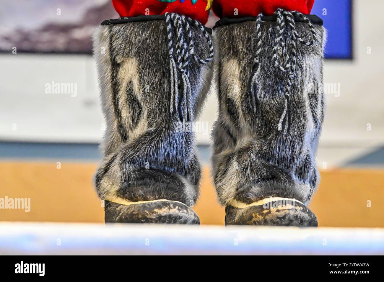 Gros plan de chaussures Caribu, grise Fjord, la communauté la plus nordique en Amérique, Nunavut, Arctique canadien, Canada, Amérique du Nord Banque D'Images