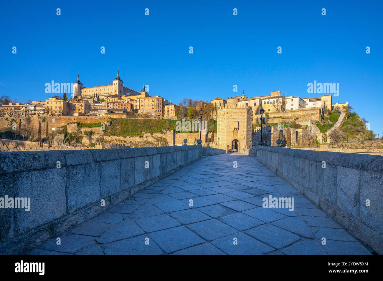 Vue depuis le port et le pont de l'Alcantara, Tolède, Castille-la Manche, Espagne, Europe Banque D'Images