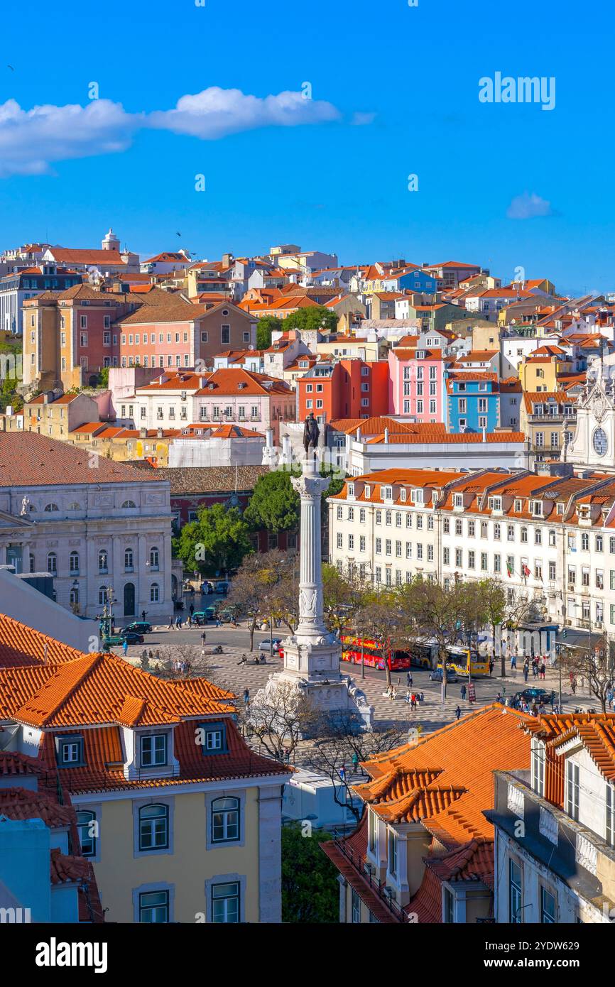 La place Rossio, Praça Dom Pedro IV, Lisbonne, Portugal, Europe Banque D'Images