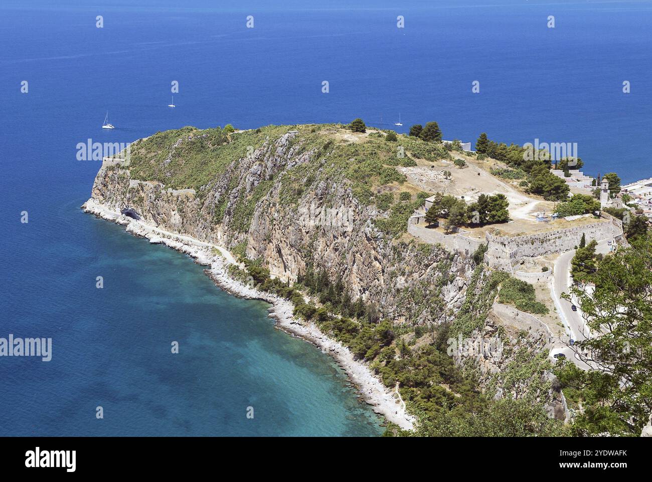 Vue de la partie ancienne de la ville de Nauplie depuis le château de Palamidi, Grèce, Europe Banque D'Images