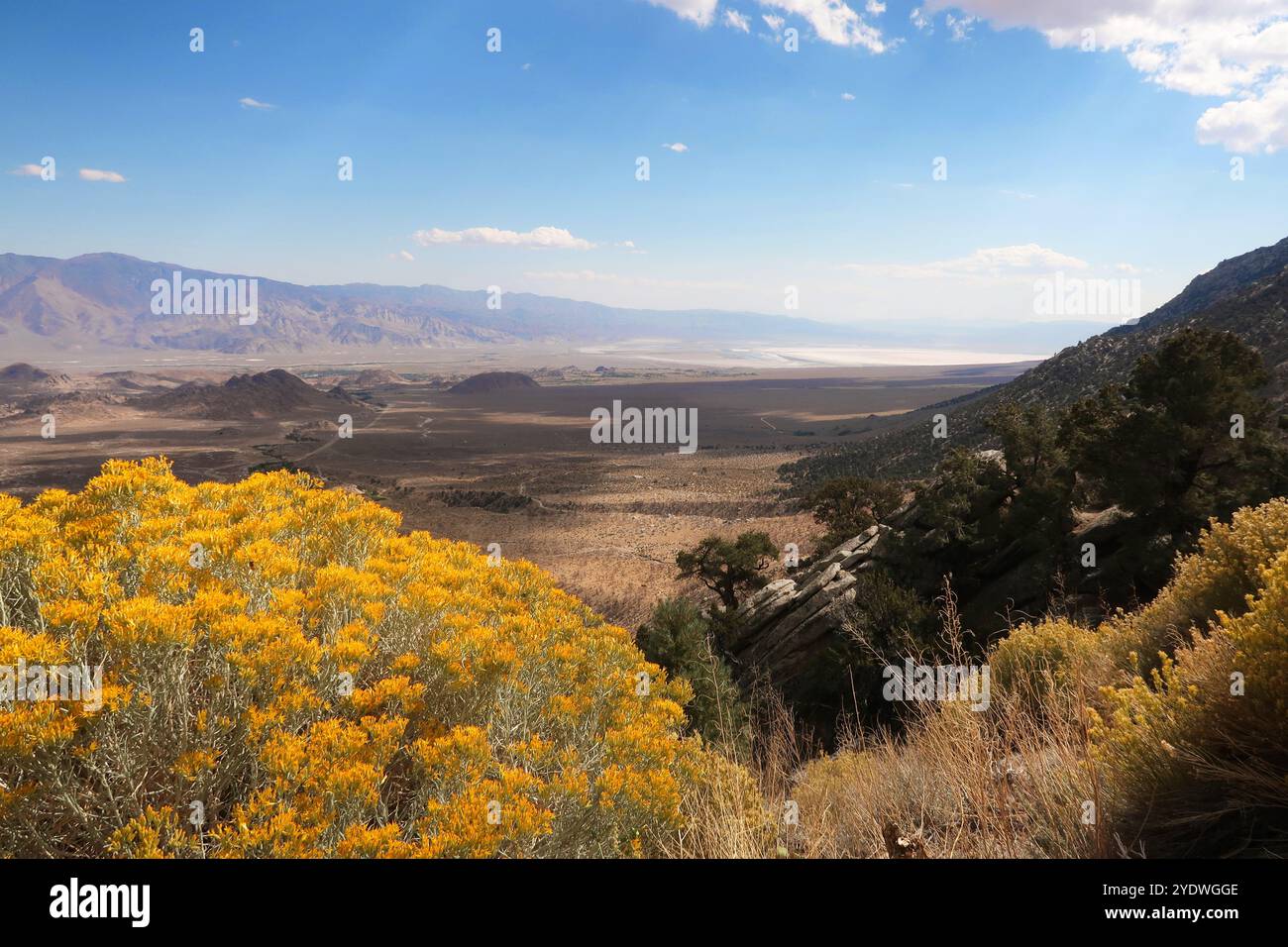 Une vue imprenable sur le paysage depuis le trajet jusqu'au Mont Whitney, en Californie, surplombant la vallée d'Owens et le désert de Mojave. Banque D'Images