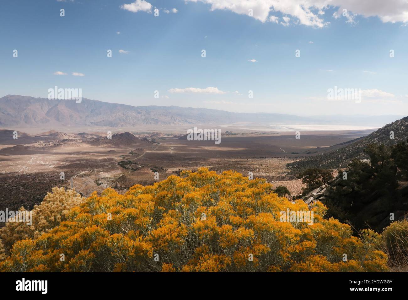 Une vue magnifique sur le paysage surélevé depuis le trajet jusqu'au Mont Whitney, en Californie, surplombant la vallée de l'Owens et le désert de Mojave. Tourisme Drivin Banque D'Images