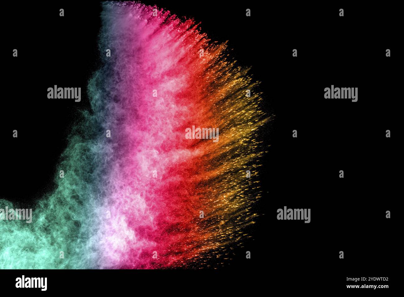 Explosion de poudre colorée abstraite sur fond noir. Geler le mouvement des éclaboussures de poussière. Holi peint Banque D'Images