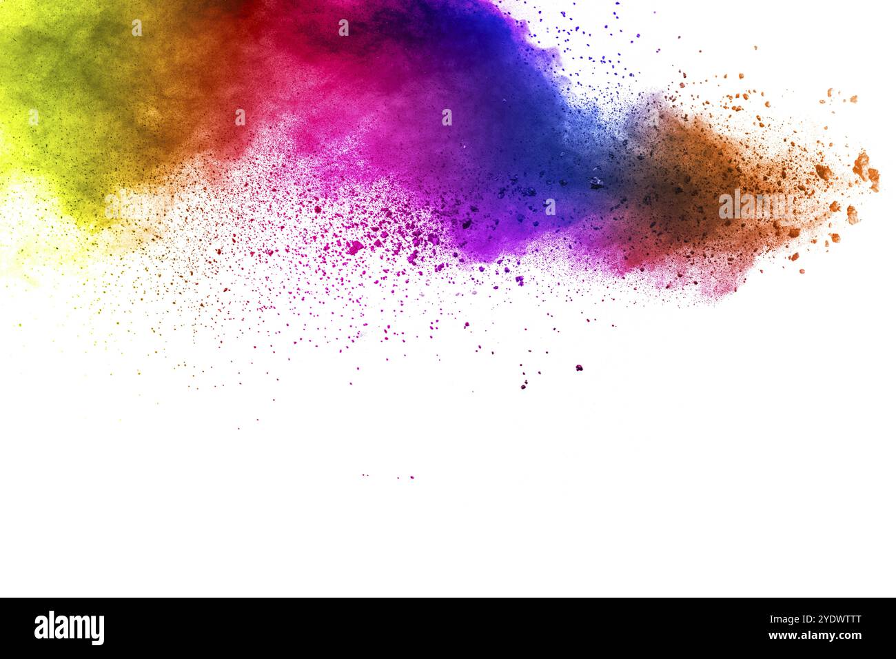 Explosion colorée de poudre sur fond blanc. Éclaboussures de particules de poussière de couleur pastel abstraite Banque D'Images