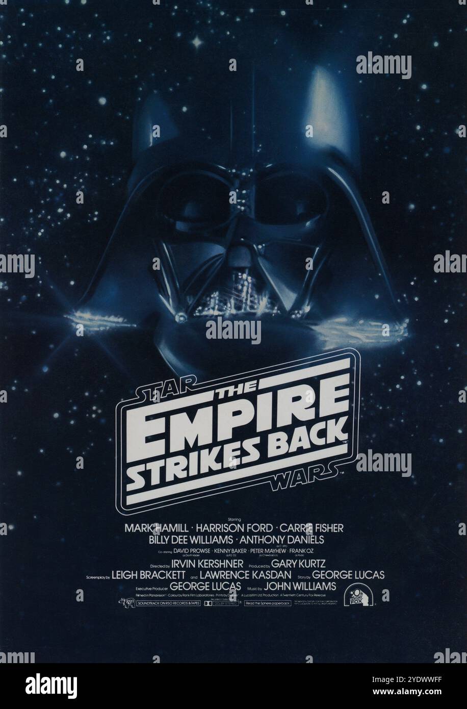 Couverture de la sortie originale feuille de synopsis britannique pour MARK HAMILL HARRISON FORD CARRIE FISHER BILLY DEE WILLIAMS et ANTHONY DANIELS dans STAR WARS : THE EMPIRE STRIKES BACK 1980 réalisateur IRVIN KERSHNER Story George Lucas scénario Leigh Brackett et Lawrence Kasdan musique John Williams producteur exécutif George Lucas Lucasfilm / Twentieth Century Fox Banque D'Images