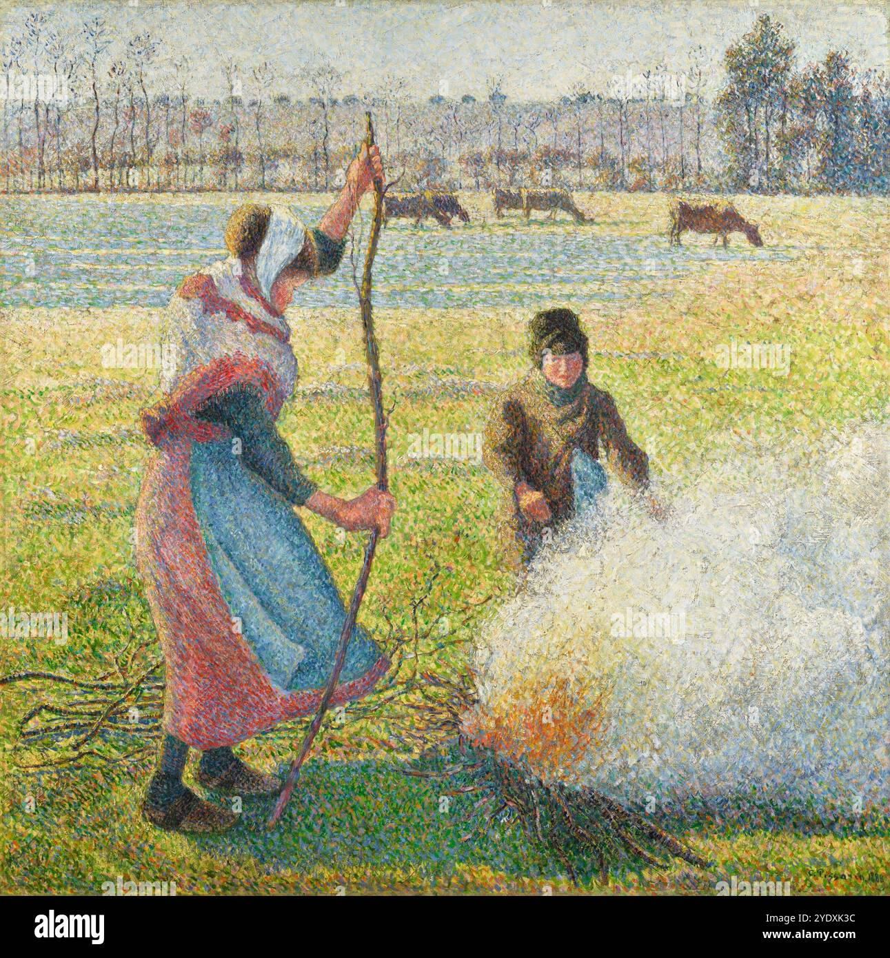 Camille Pissarro. Givre blanche, jeune paysanne faisant un feu. Huile sur toile. Banque D'Images
