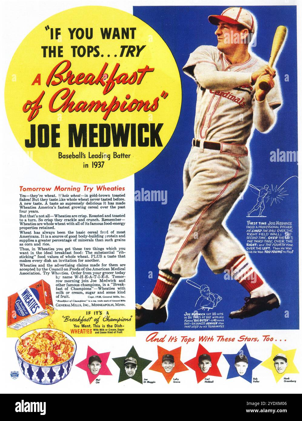 1938 Wheaties ad - Breakfast of Champions - avec Joe Medwick Banque D'Images