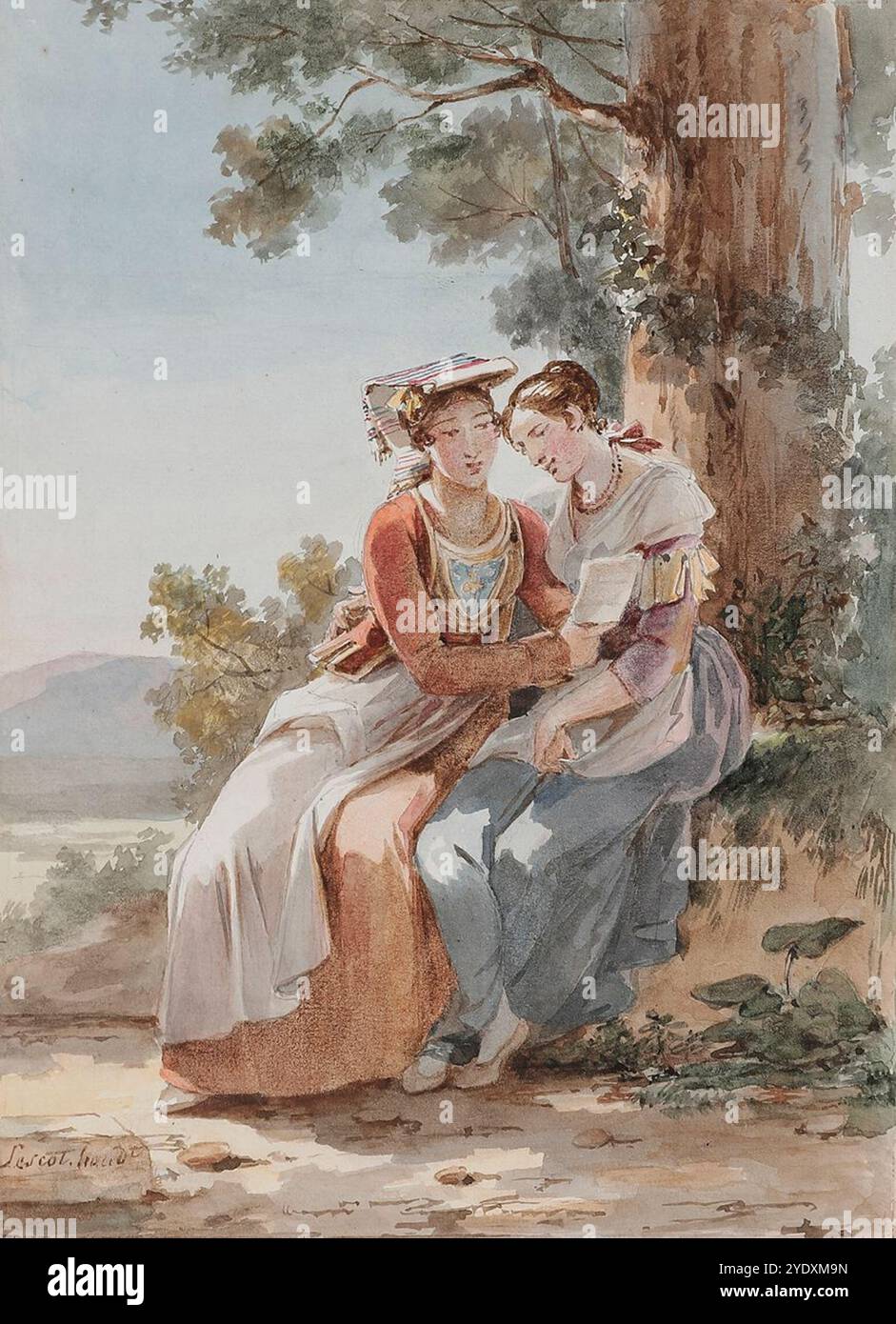 Plus de détails deux femmes conversant au pied d'un arbre Hortense Haudebourt-Lescot - Ader Banque D'Images