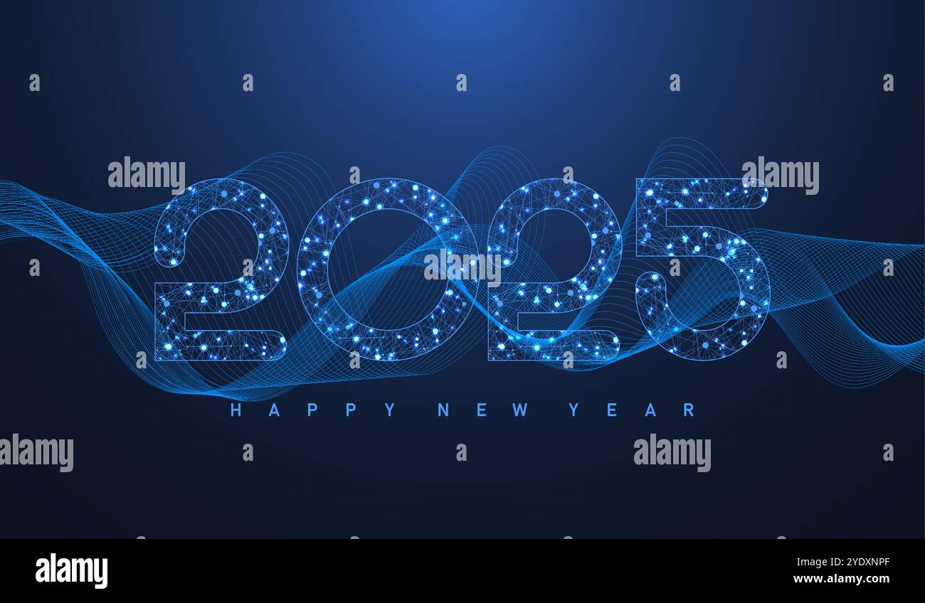 Modèle d'affiche abstraite de technologie numérique 2025 avec texture de carte de circuit imprimé. Bannière ou en-tête numérique Tech 2025 nouvel an Illustration de Vecteur