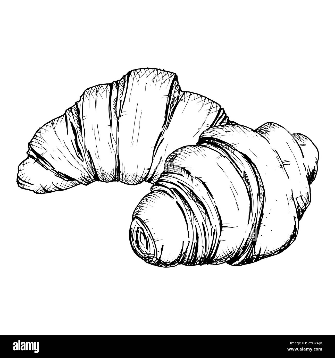 Une esquisse détaillée dessinée à la main de croissants. Illustration vectorielle en noir et blanc d'une pâtisserie française feuilletée en couches. Parfait pour la boulangerie, le petit déjeuner, ou Illustration de Vecteur