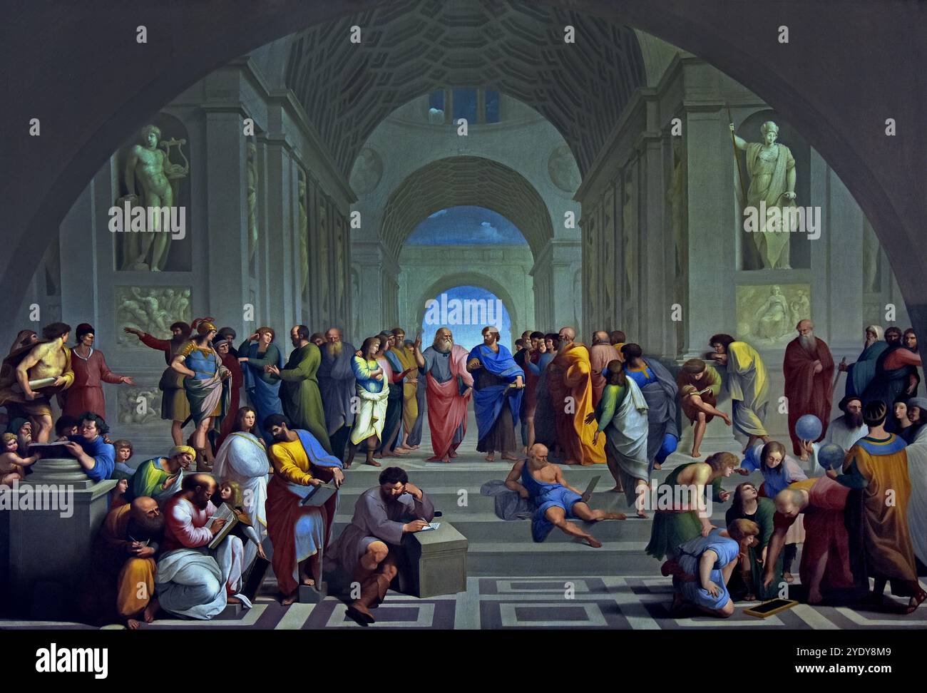 L'Ecole d'Athènes 1780 par Benigne Cagneraux 1756-1795, Dijon - Florence d'après Raphaël ( d'après Raffaello Sanzio da Urbino italien ) Platon à gauche et Aristote à droite Musée des Beaux-Arts de Dijon France ( Ecole d'Athènes, fresque (1508-11) peinte par l'artiste Raphaël, dans la strophe della Segnatura, une salle des appartements privés du pape Jules II au Vatican.) Banque D'Images