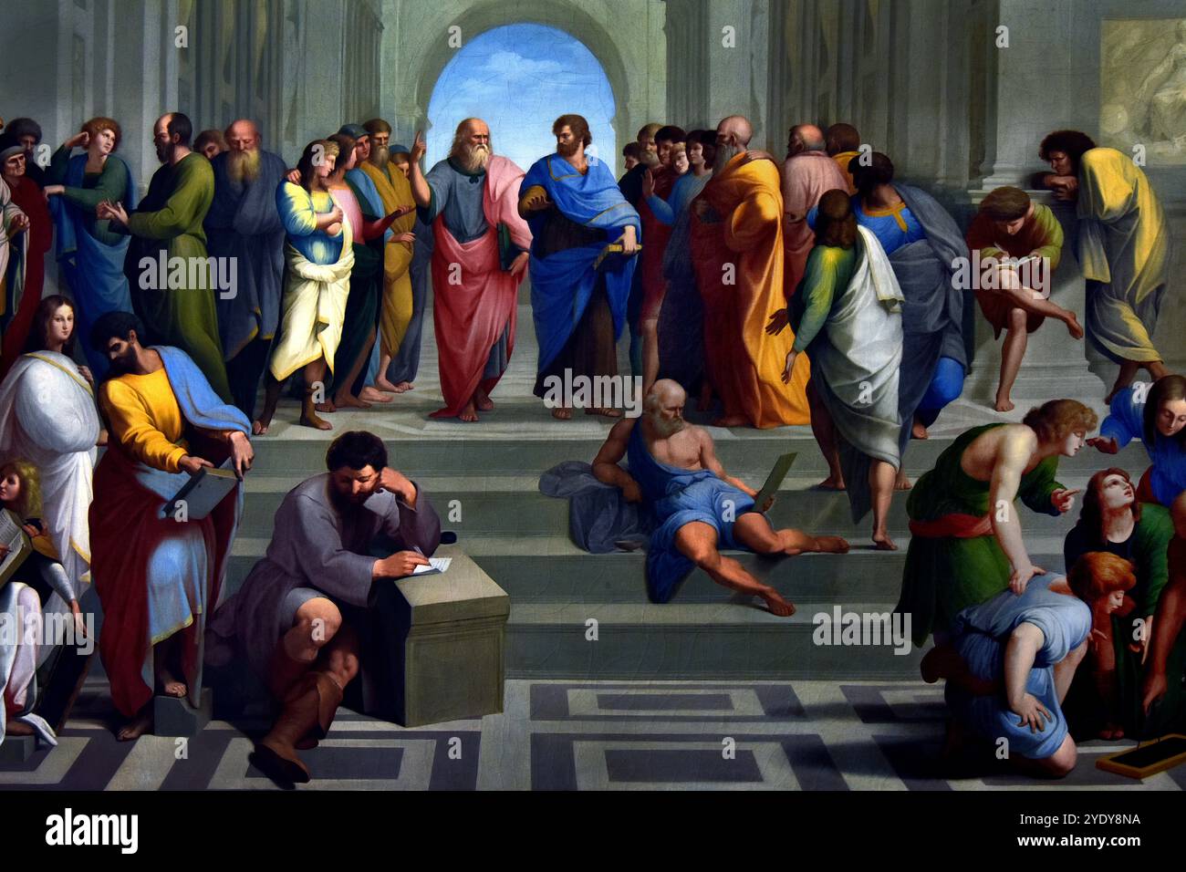 L'Ecole d'Athènes 1780 par Benigne Cagneraux 1756-1795, Dijon - Florence d'après Raphaël ( d'après Raffaello Sanzio da Urbino italien ) Platon à gauche et Aristote à droite Musée des Beaux-Arts de Dijon France ( Ecole d'Athènes, fresque (1508-11) peinte par l'artiste Raphaël, dans la strophe della Segnatura, une salle des appartements privés du pape Jules II au Vatican.) Banque D'Images