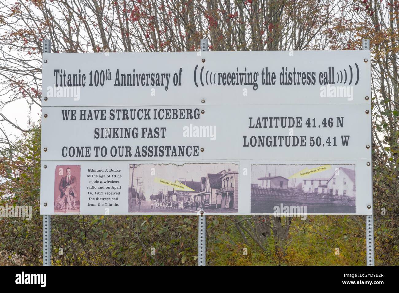 La petite ville de Joggins, en Nouvelle-Écosse, prétend qu’elle a été la première à entendre les appels de détresse du Titanic alors que le navire tombait il y a un siècle. Les jogins résident Banque D'Images